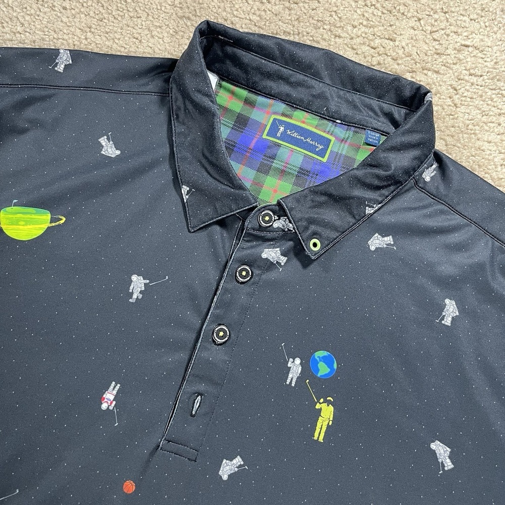 William Murray Astronaut Space Golf Polo Shirt Mens XL Black Short Sleeve